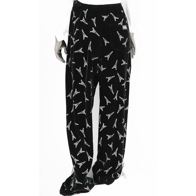 Balenciaga womens Rhinestone Eiffel Tower Velvet Pants