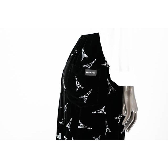 Balenciaga womens Rhinestone Eiffel Tower Velvet Pants
