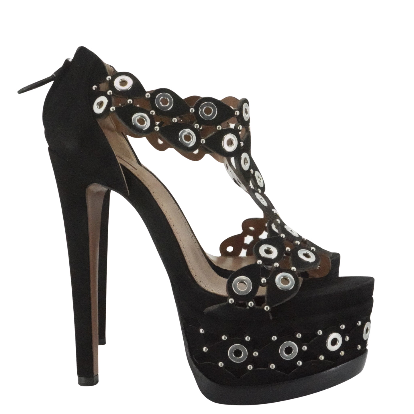 ALAIA Embellished laser-cut suede platform sandals