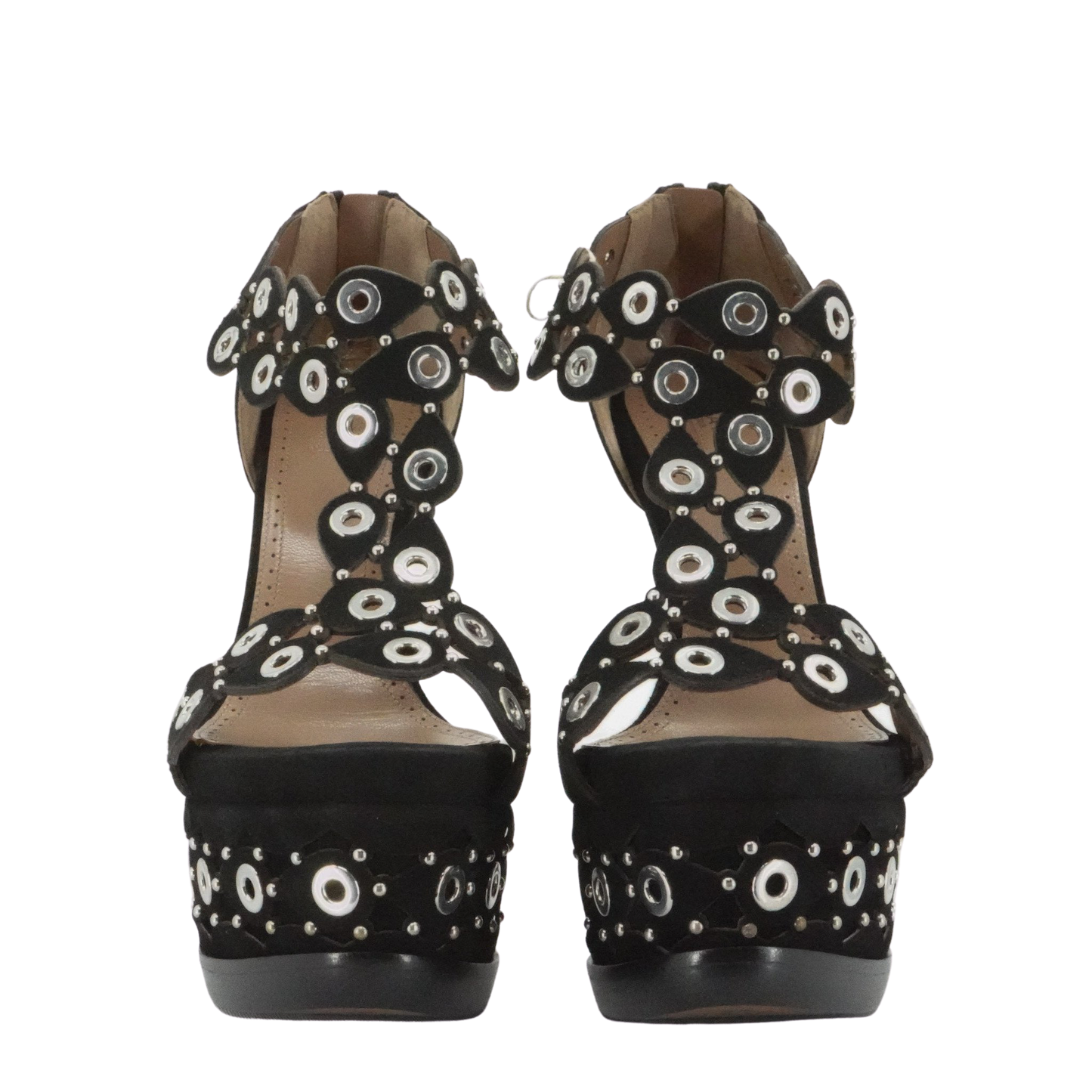 ALAIA Embellished laser-cut suede platform sandals