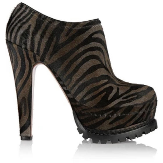 ALAIA Zebra-print calf hair platform ankle boots